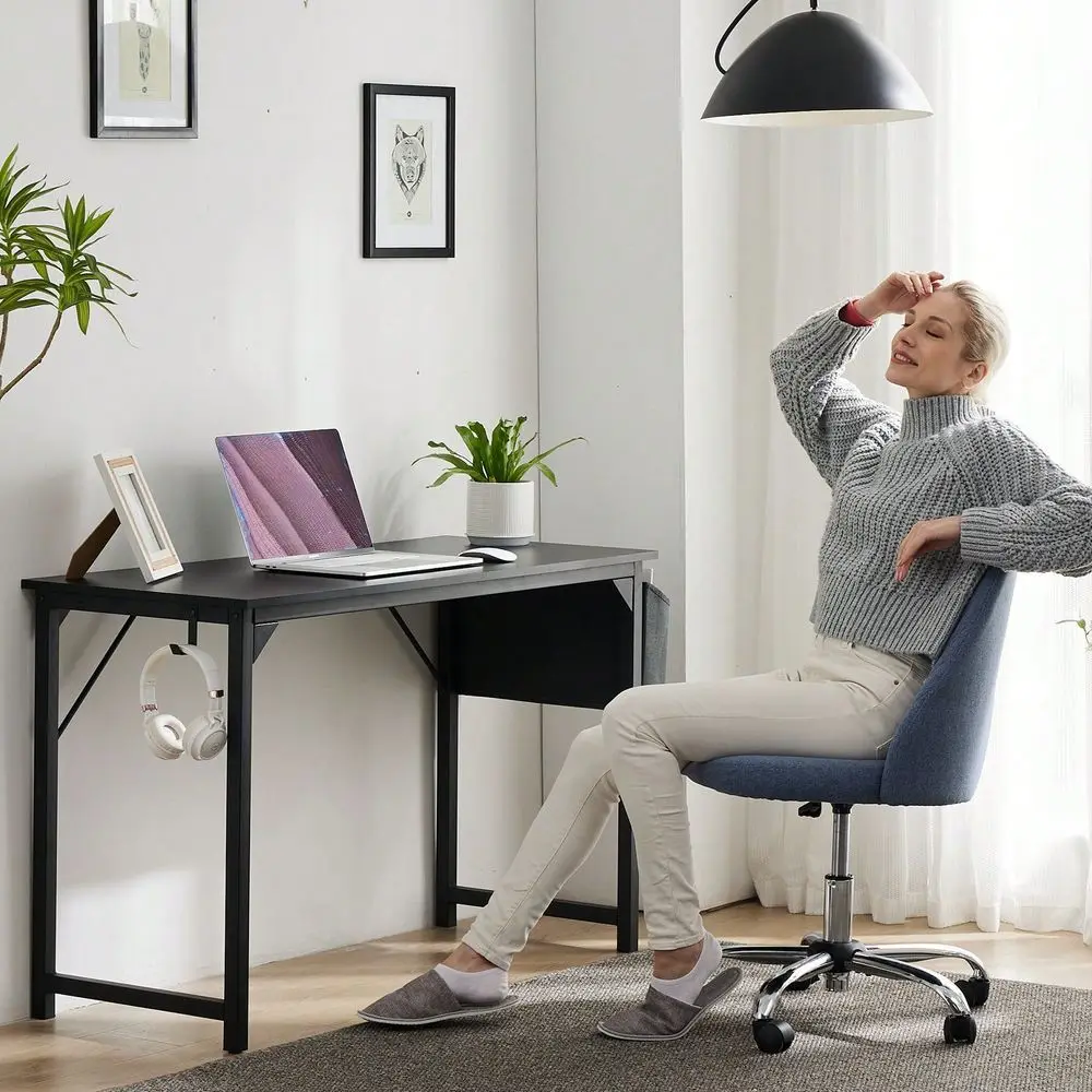 

Computer Small Desk, Office 32 Inch Writing Work Study Kids Student Teacher Home Bedroom Table With Metal Frame Wood Tabletop