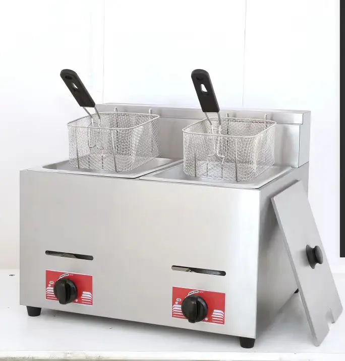 Double Tanks Commercial Stainless Steel Chicken Fryer Machine Gas 8L+8L Deep Fryer Machine