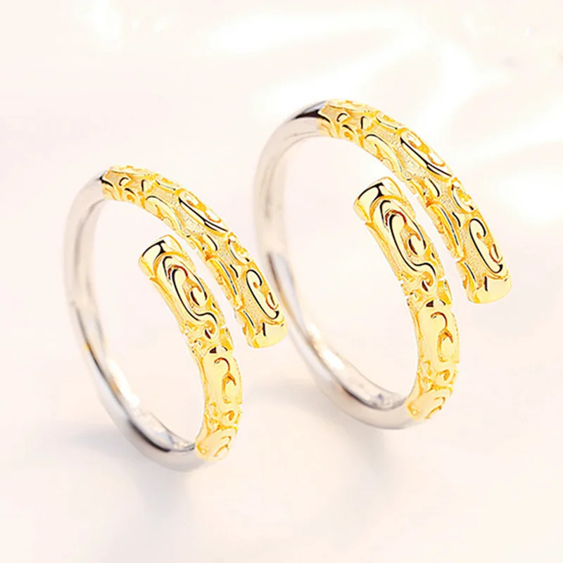 

2Pcs Fashion Golden Cudgel Hoop Couple Ring Black Myth Wukong Same Style Golden Hoop Stick Ring Opening Jewelry