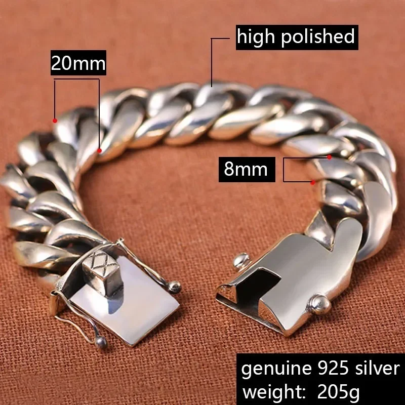 ZABRA 205 Gram Wide Luxury Solid 925 Silver Big Heavy Bracelet Men Link Chain Punk Domineering Biker Bracelets Man Jewelry