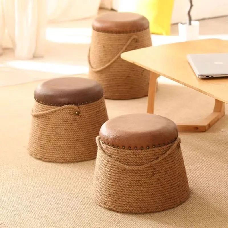 Handmade hemp rope small round stool, living room balcony, leisure decoration, multifunctional sitting stools