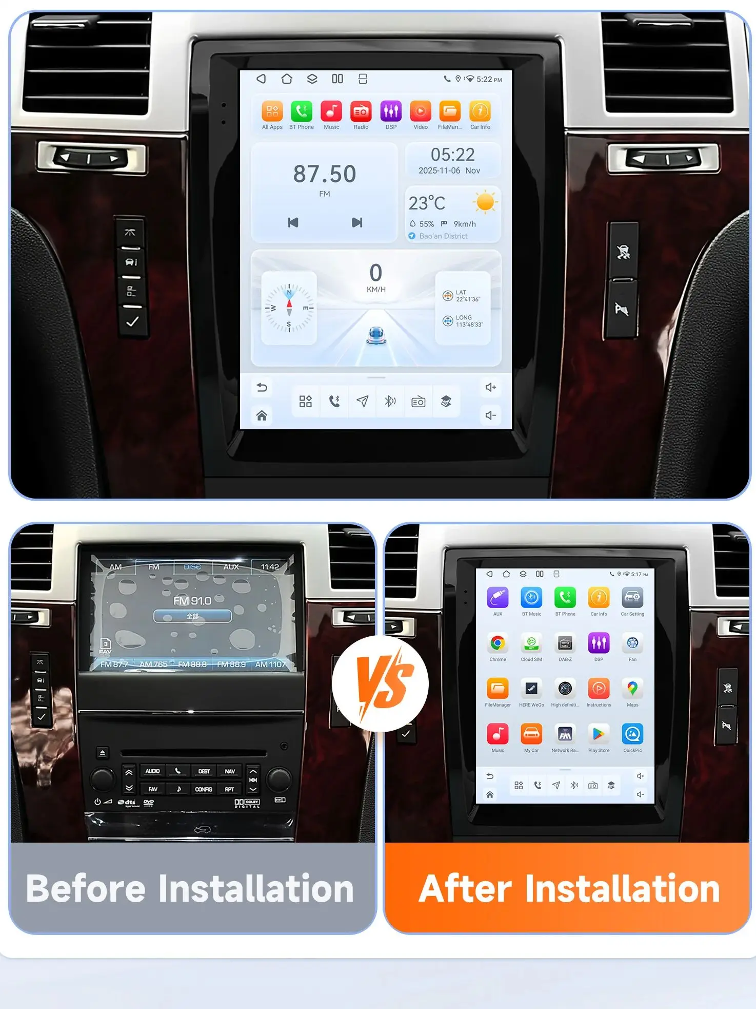 360-Grad-Kamera 9,7 Zoll 2 DIN Android 13 Autoradio für Cadillac Escalade / SLS 2007 2008-2014 Auto-Multimedia-Stereo Carplay Autoradio