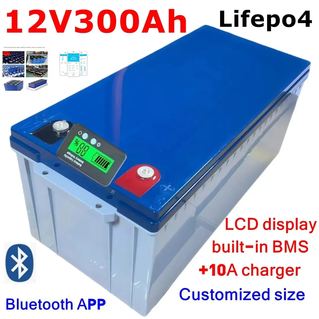

CZ-Batterie au lithium Lifepo4 avec Bluetooth, 12.8V, 300Ah, 12V, 4S BMS, bateau, station de base Sicile, AGV, chargeur 20A