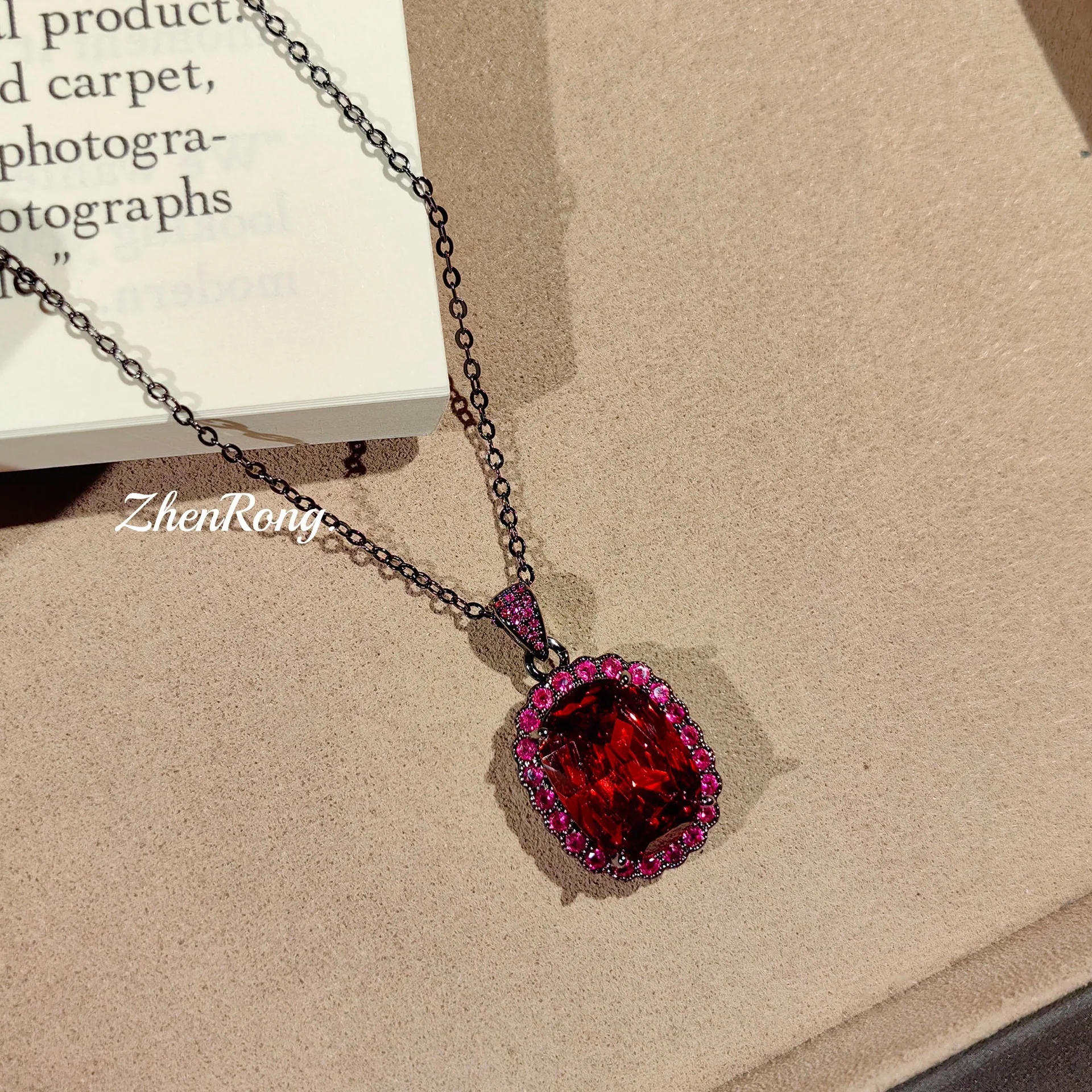Light Luxury Red Zirconia Ring Earrings Pendant Necklaces for Women Simple Temperament Engagement Anniversary Gift Jewelry Sets