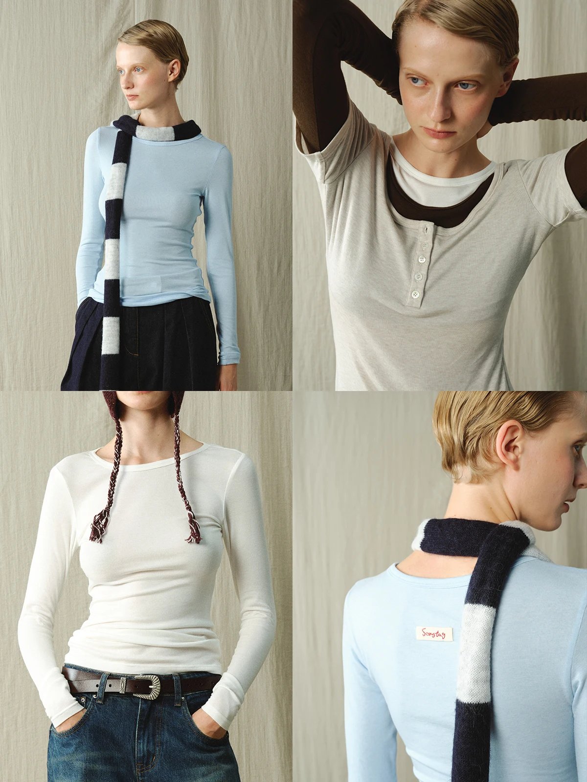 

Soft Wool Blend Fabric Slim Fit Base Layer T-irt round Ne Long Sve Casual Sle Women's Faion Sontag Larse Wool Blend