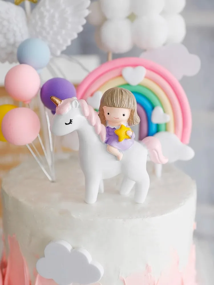 Kuchenaufsatz mit Einhorn-Motiv, alles Gute zum Geburtstag, Regenbogensterne, Mädchen-Geburtstag, Babyparty, Party-Kuchendekoration für den 16. Geburtstag des Mädchens – Detail 2
