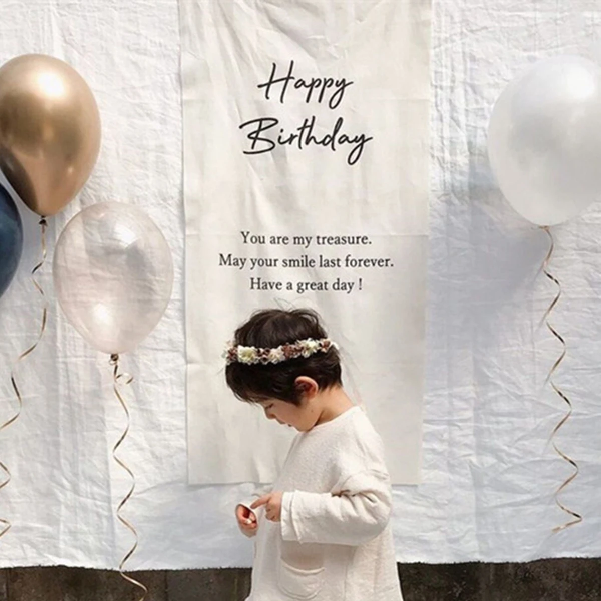 Happy birthday party background wall hanging cloth photo recording props tapestry decoration