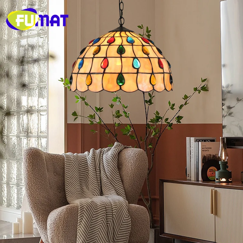 FUMAT Tiffany Light Luxury Chandelier Glass Art Deco Living Room Dining Room Bedroom balcony aisle beads ceiling light