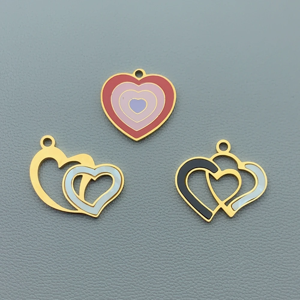 

5pcs New Sweet Stainless Steel Charms Gold Color Hollow Heart White Black Enamel Pendants DIY Necklace Earrings Women Jewelry