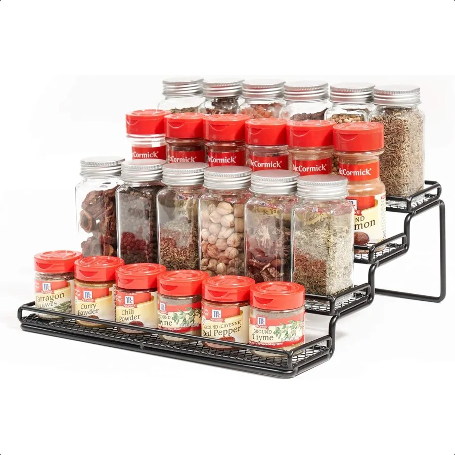 

4 Tier Spice Rack Organizer Step Shelf Countertop Spice Storage Holder for Kitchen Cabinet Cupboard Pantry Metal Black