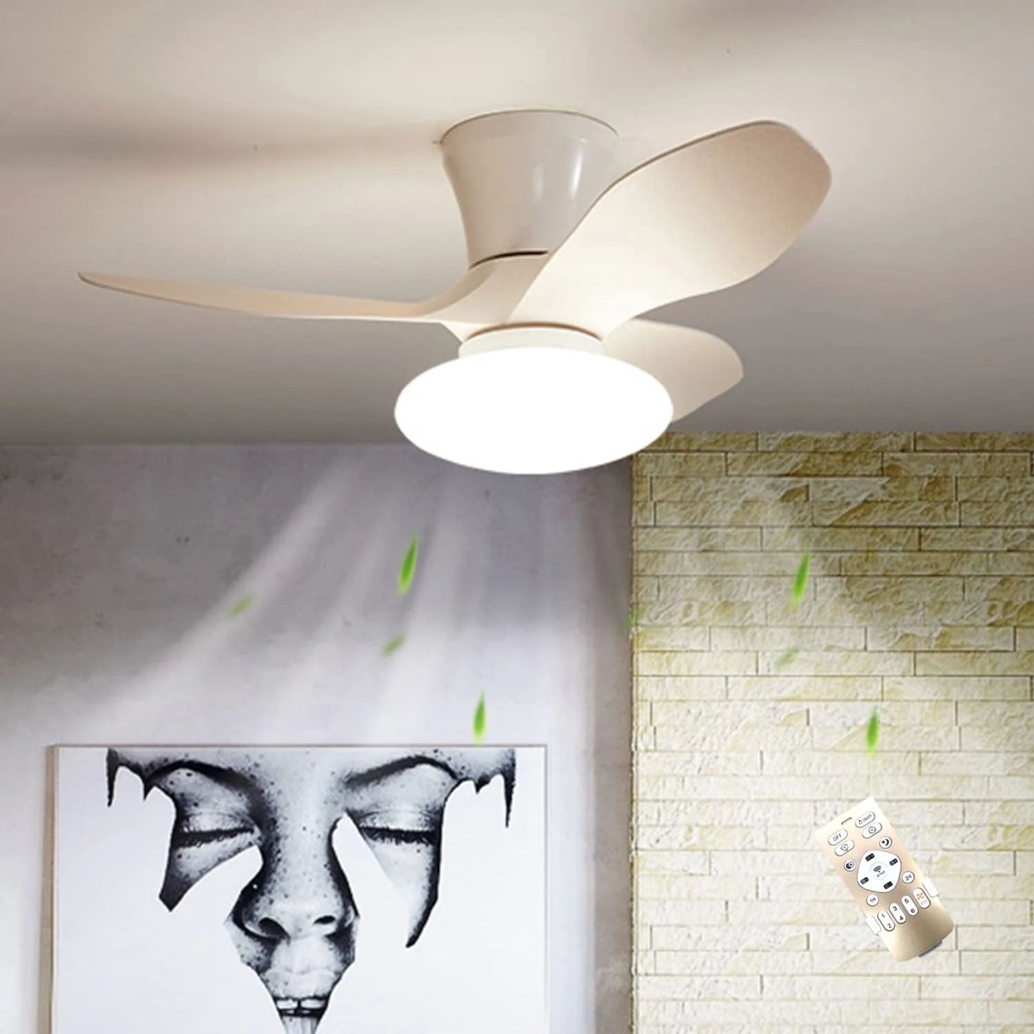 

Modern LED Ceiling Fan with Lights 3000-6000K Dimmable Adjustable Wind Speed with Remote Control White Diameter: 84CM