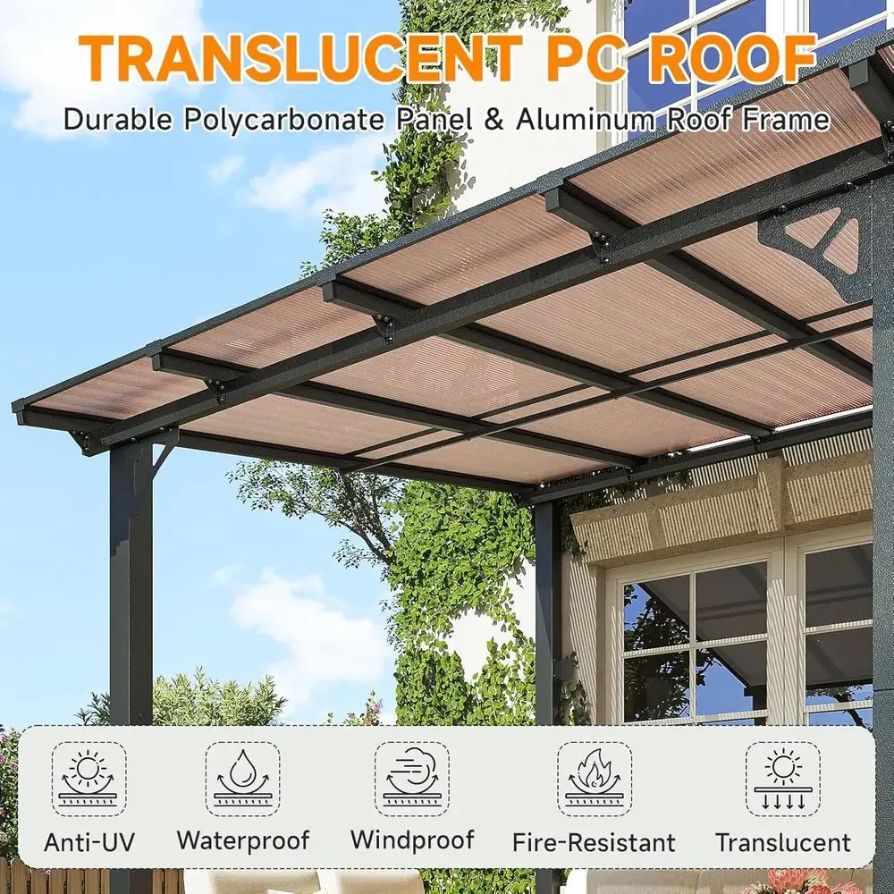 10x16T Lean to Gazebo, Hardtop Metal Pergola with Polyte Roo, Large Wall Mounted Heavy Duty Awnings, Patio or Backyard, Deck, Po view 4