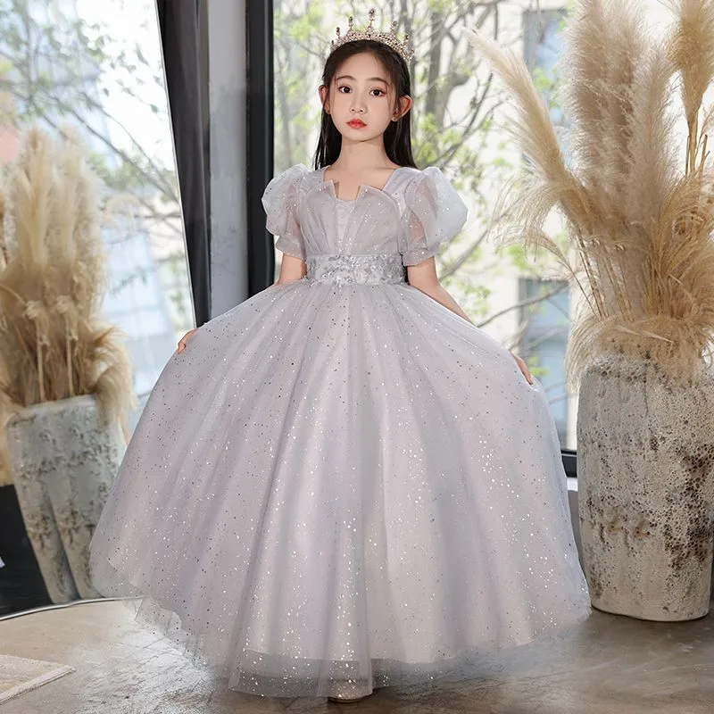 

Girls' Summer Short sleeved Evening Dress Children's Light Luxury Princess Dress Kids' Birthday/Wedding Performance Dress LJ667