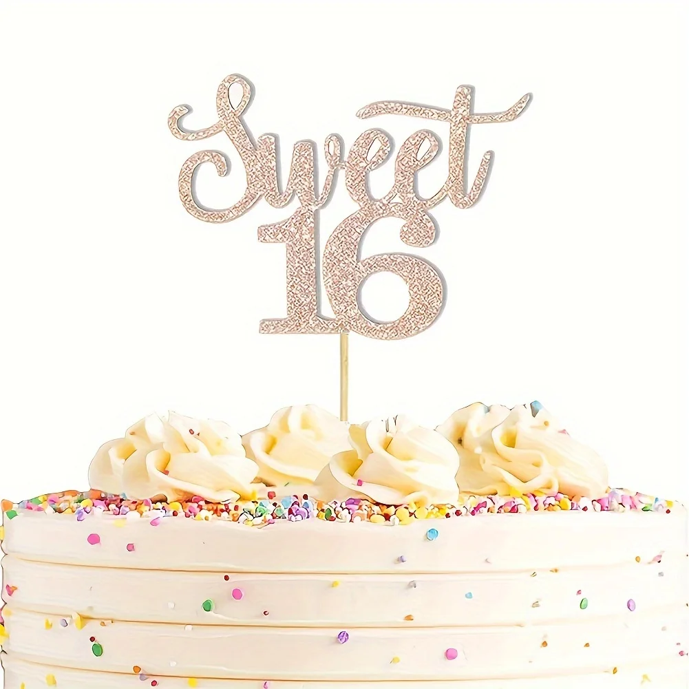 1pc, Rose Golden Paper Sweet 16 Cake Decoration Topper, Used For Cheering And Shining Decoration At 16th Birthday Party view 3
