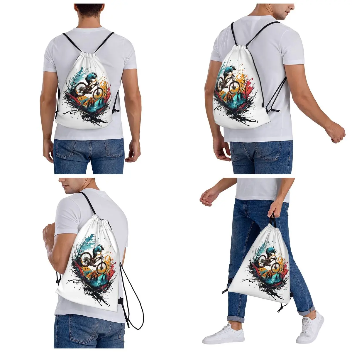 Riding The Mountain Trails Backpacks Casual Portable Drawstring Bags Shoes Bag Book Bags For Travel Students