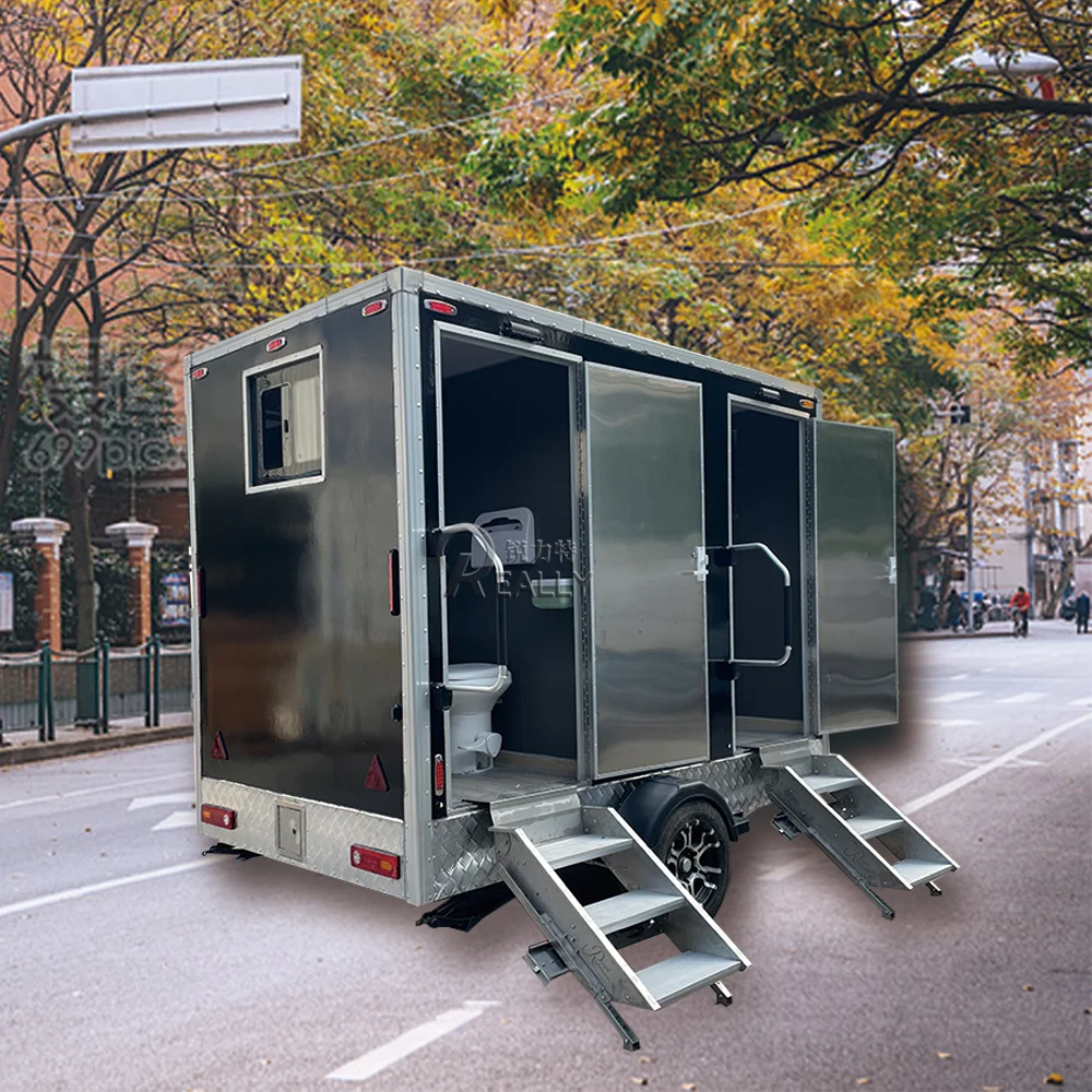 Venda direta de reboque de banheiro portátil moderno com porta de chuveiro um penico banheiros ao ar livre 4 banheiro ao ar livre