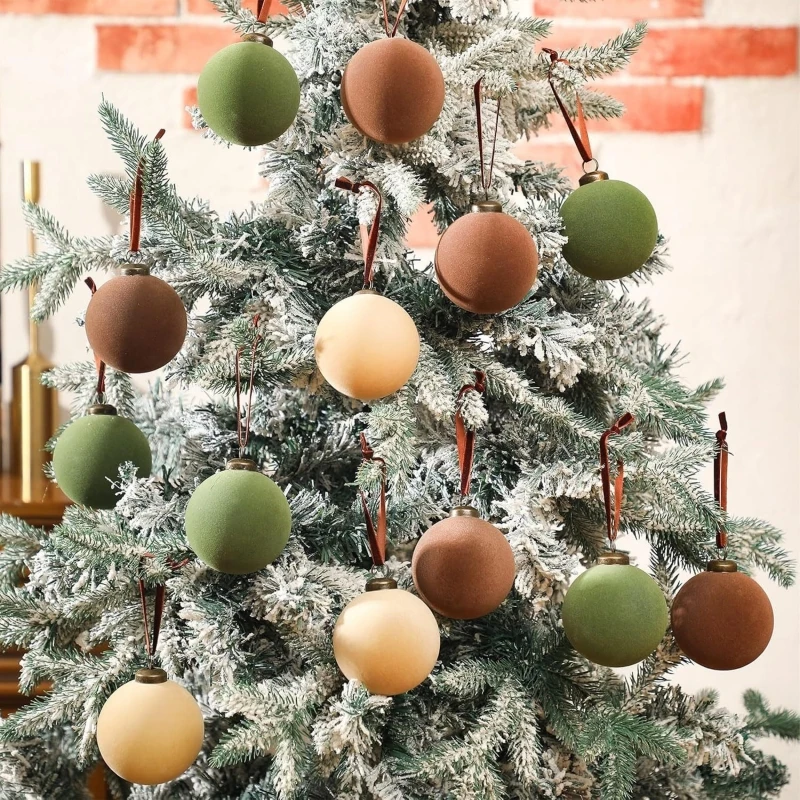 8cmベルベット製クリスマスボール、割れないフロッキング加工のツリーオーナメント、吊り下げ紐付き、ギフトボックス入りホリデーデコレーション