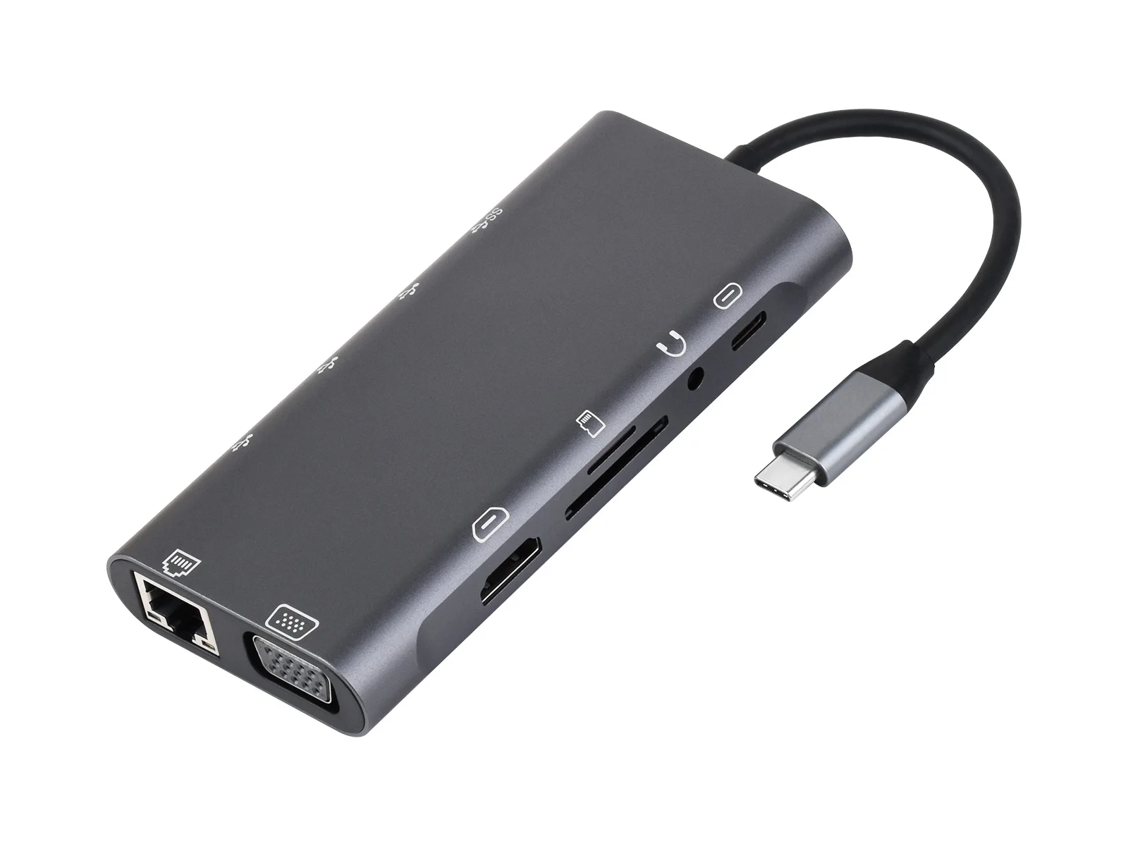 Waveshare USB-C 11-in-1 Hub, RJ45 100Mbps Ethernet Port, 4K High Definition HDMI Port, SD/TF Dual Card Slots, 100W PD Input