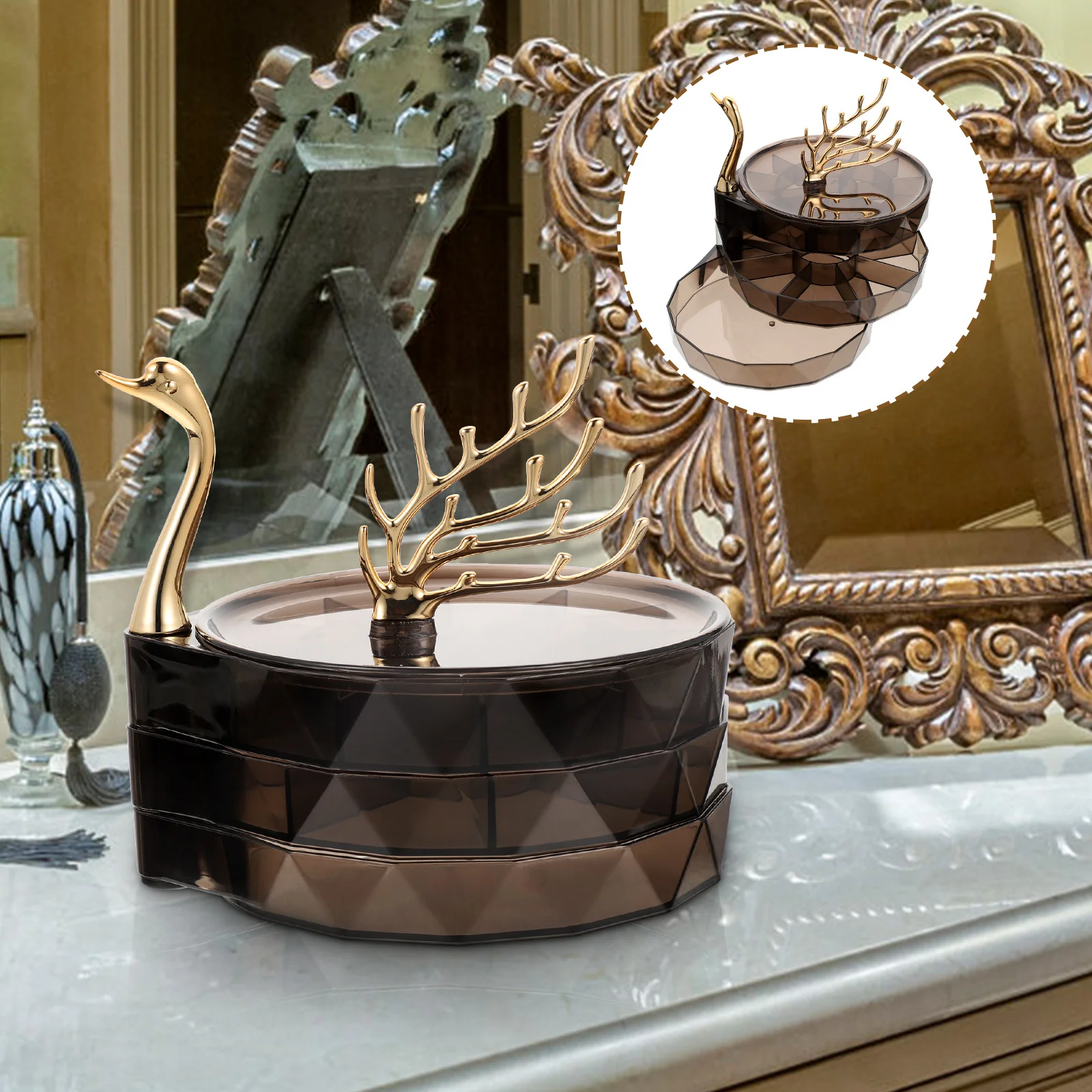 

1pcs Swan Shape Jewelry Box Desktop Storage Organizer Case For Women Earring Ring Desktop Ring Box Necklace Display Gift