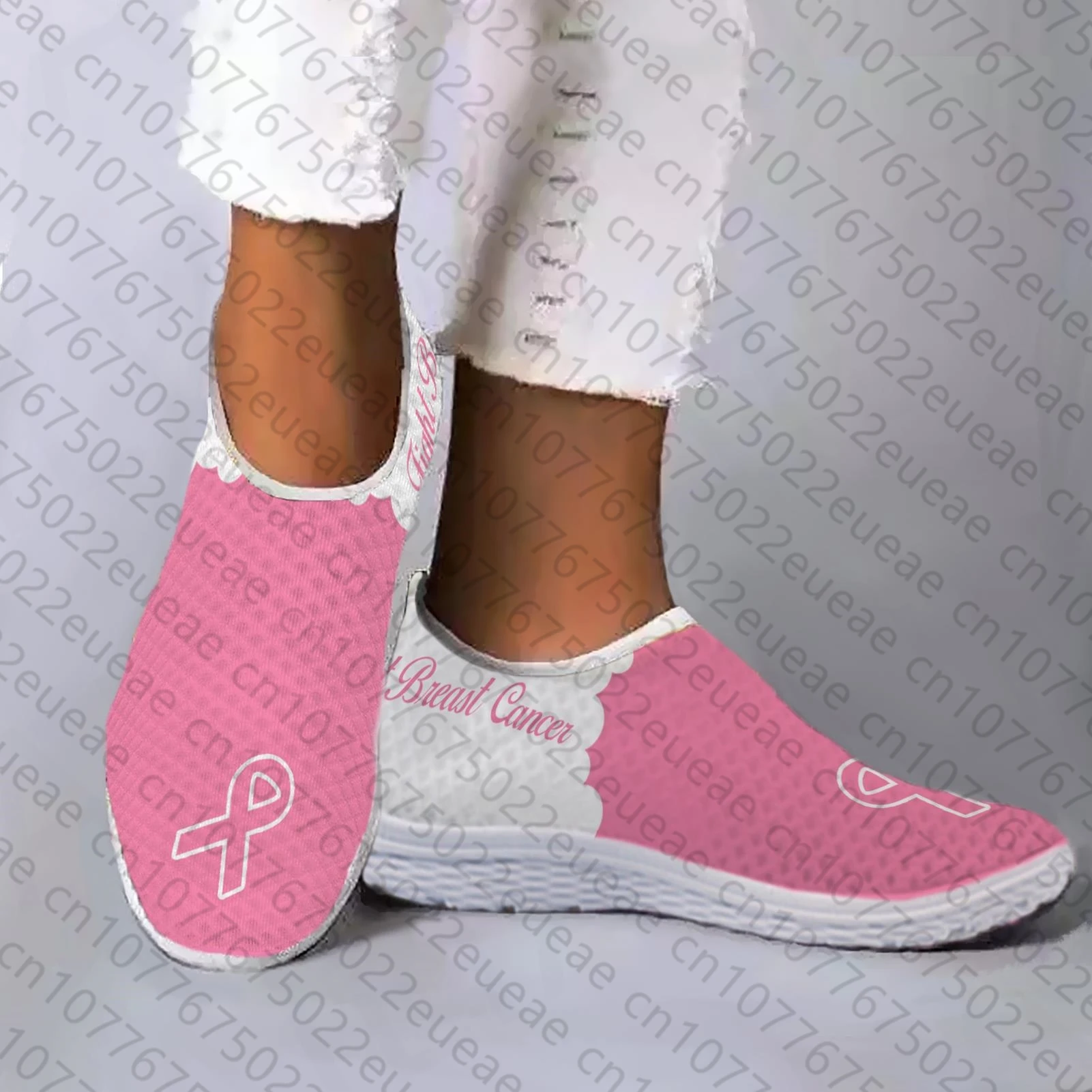 Light And Breathable Shoes With Pink Anti-AIDS Theme Red Ribbon Print Summer Mesh Shoes Casual Sneakers Zapatos