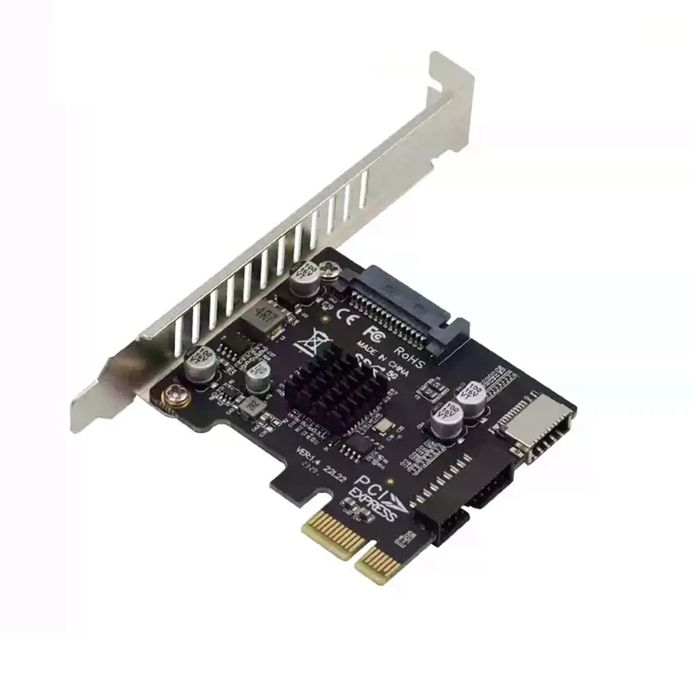PCIe to USB 3.0 Expansion Card with Type-E Type-C Front Panel 19Pin 20Pin Self-Powered with Fuse for Desktop PC