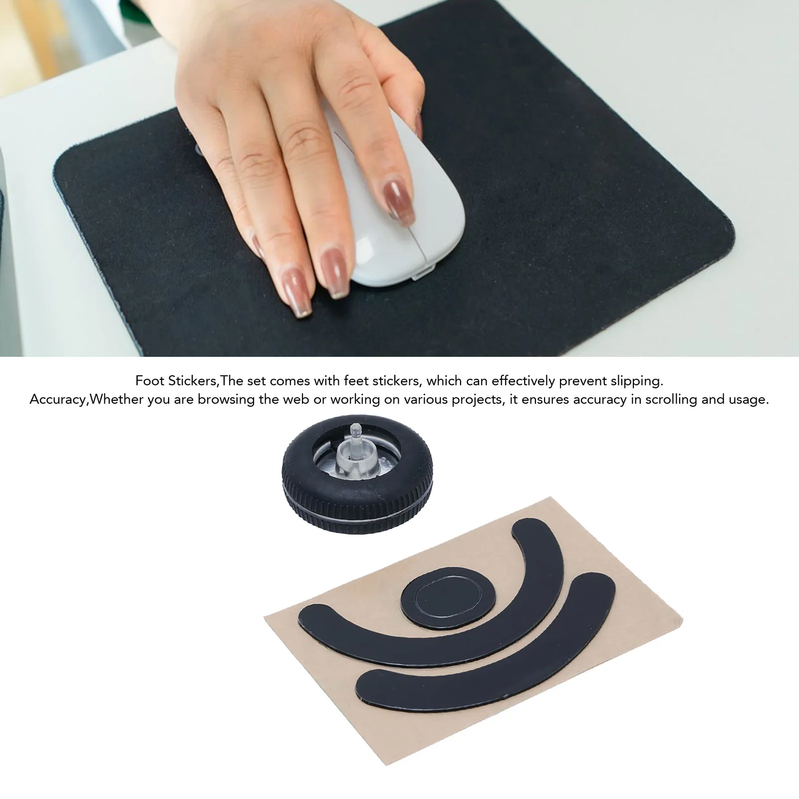 Mouse Wheel Replacement Black Mouse Roller Scroll with Anti Slip Foot Sticker for Logitech G403 G603 G703