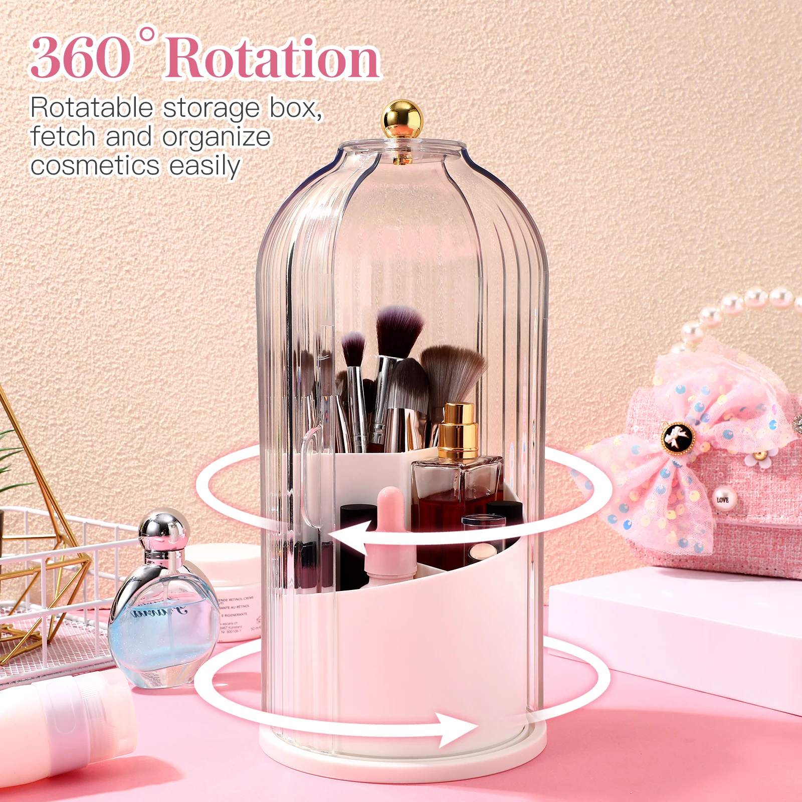 

Makeup Brush Storage Box White Container Rotatable Dustproof Organizer for Brushes Pens Small Items Home