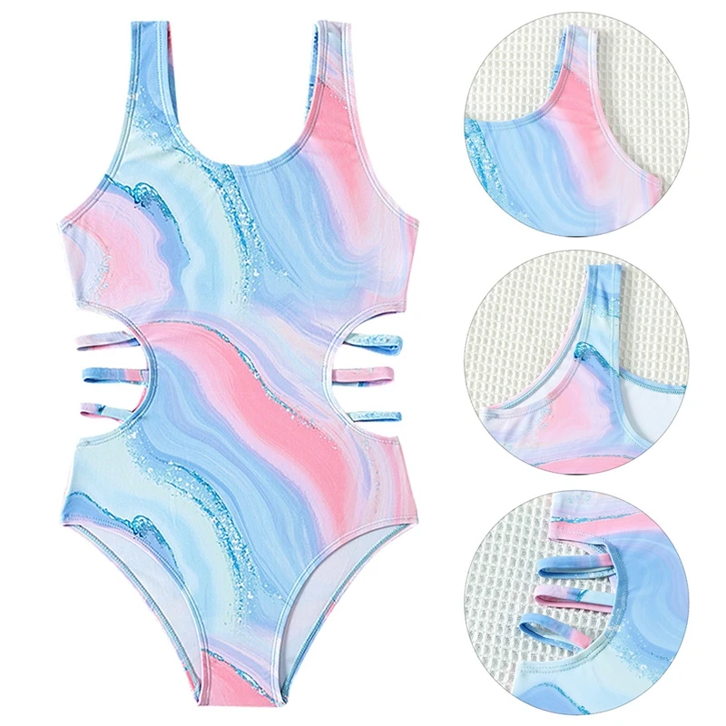 Fluid Waist Off Summer Swimming Jumpsuits for Kids Girls One-piece Sun Protection Swimwear for Sweet Princess Children Swimsuits