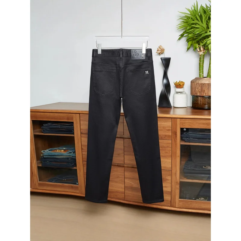 

Осенне-зимние черные мужские джинсы, толстые, высококачественные маленькие прямые брюки, повседневные мужские брюки европейской версии