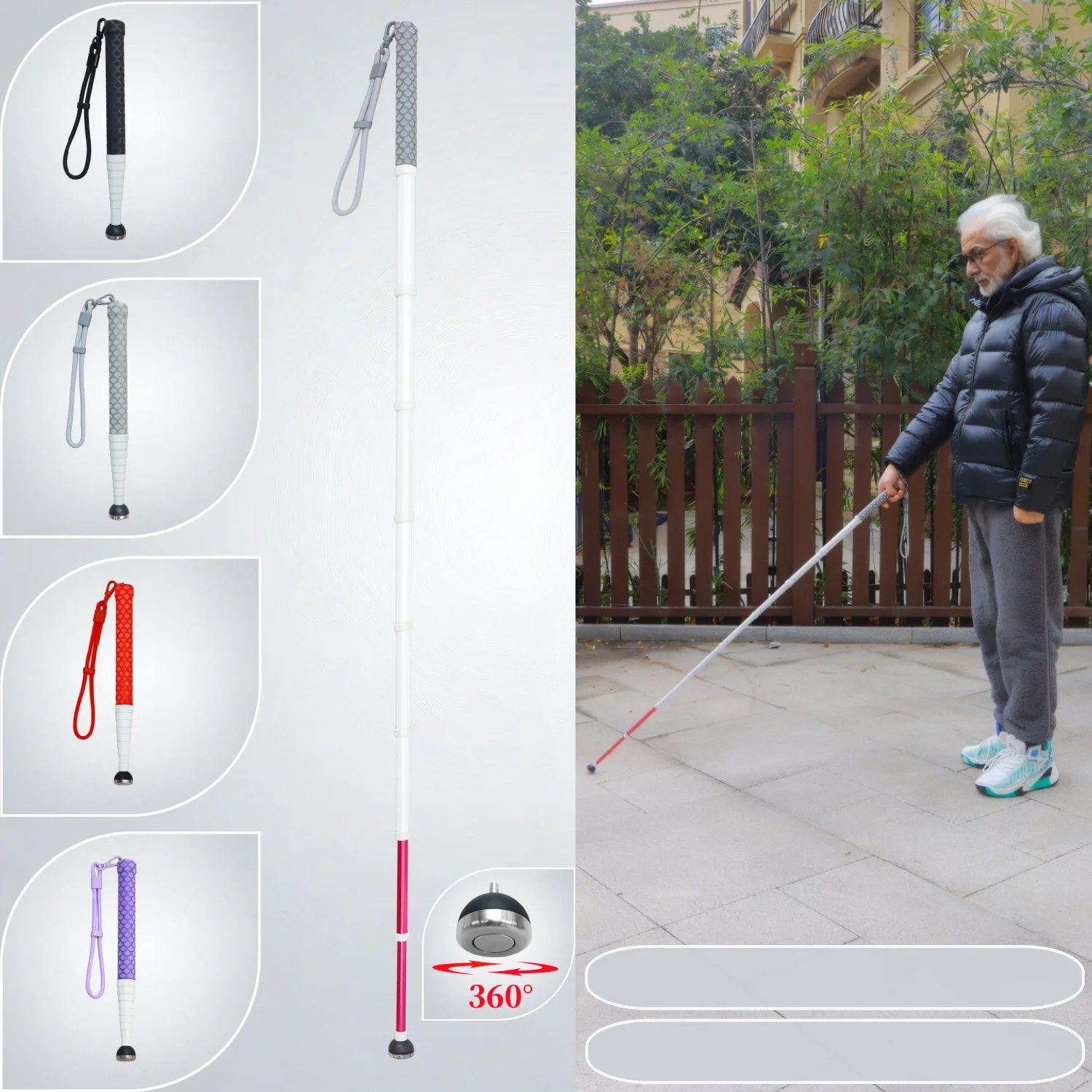 

130cm Titanium Alloy Telescopic Blind Cane – White Cane for Visually Impaired, Rotating Tip with Extra Replacement & Hard Case