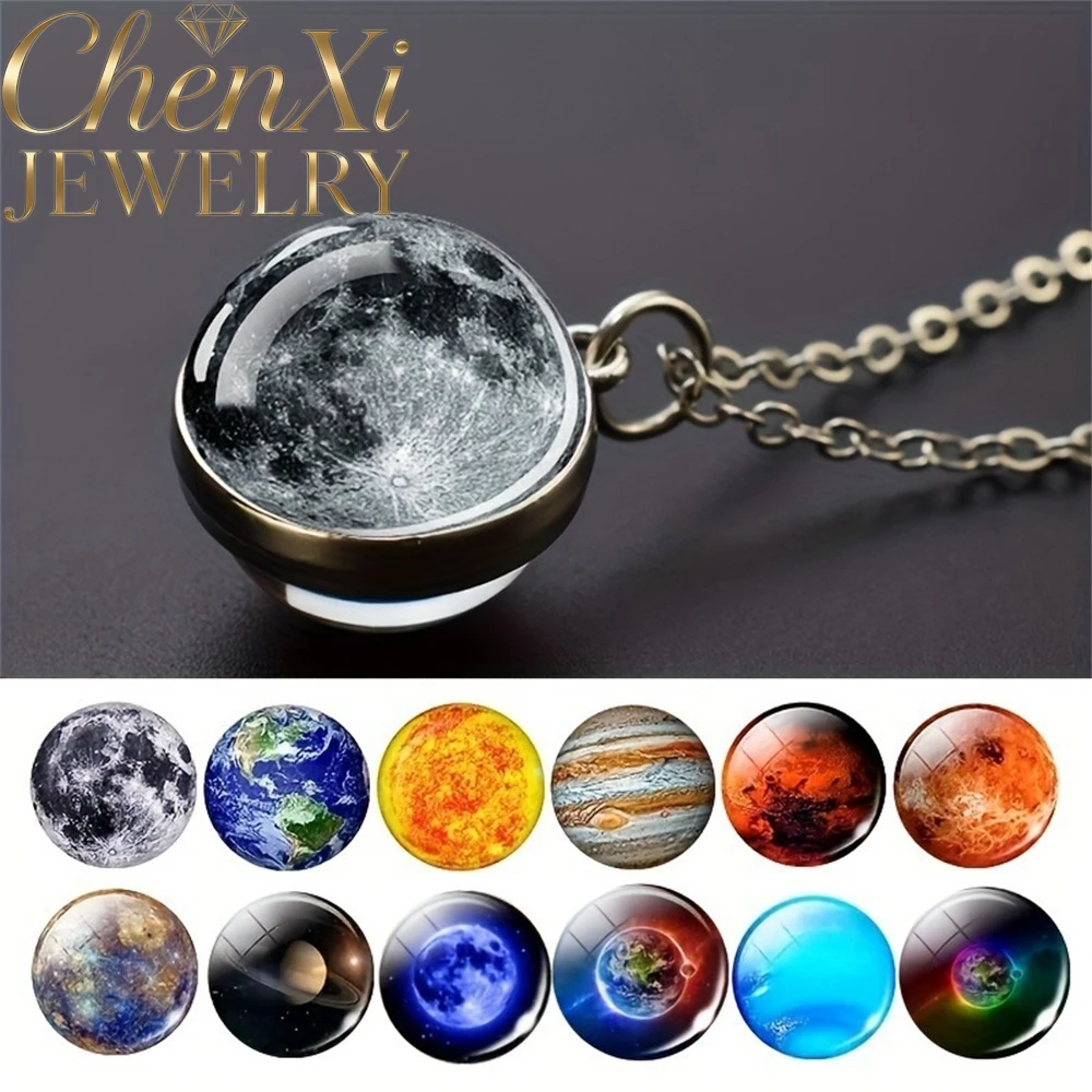Solar System Galaxy Nebula Necklace - Double-sided Time Gemstone Glass Ball Necklace Popular Best Selling Fashion Jewelry Gift