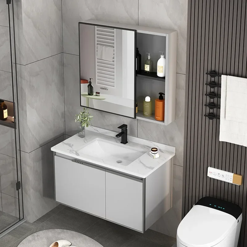 

Minimalist Bathroom Vanity Cabinet Sink Mirror Cabinets Ceramic Slate Integrated Washbasin Organizer Archivadores Furniture
