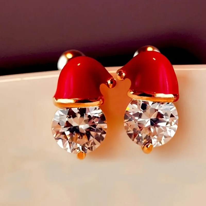 Huitan Happy Christmas Stud Earrings for Women Hot Little Red Riding Hood Earrings with Shiny CZ Dainty Accessory Trendy Jewelry