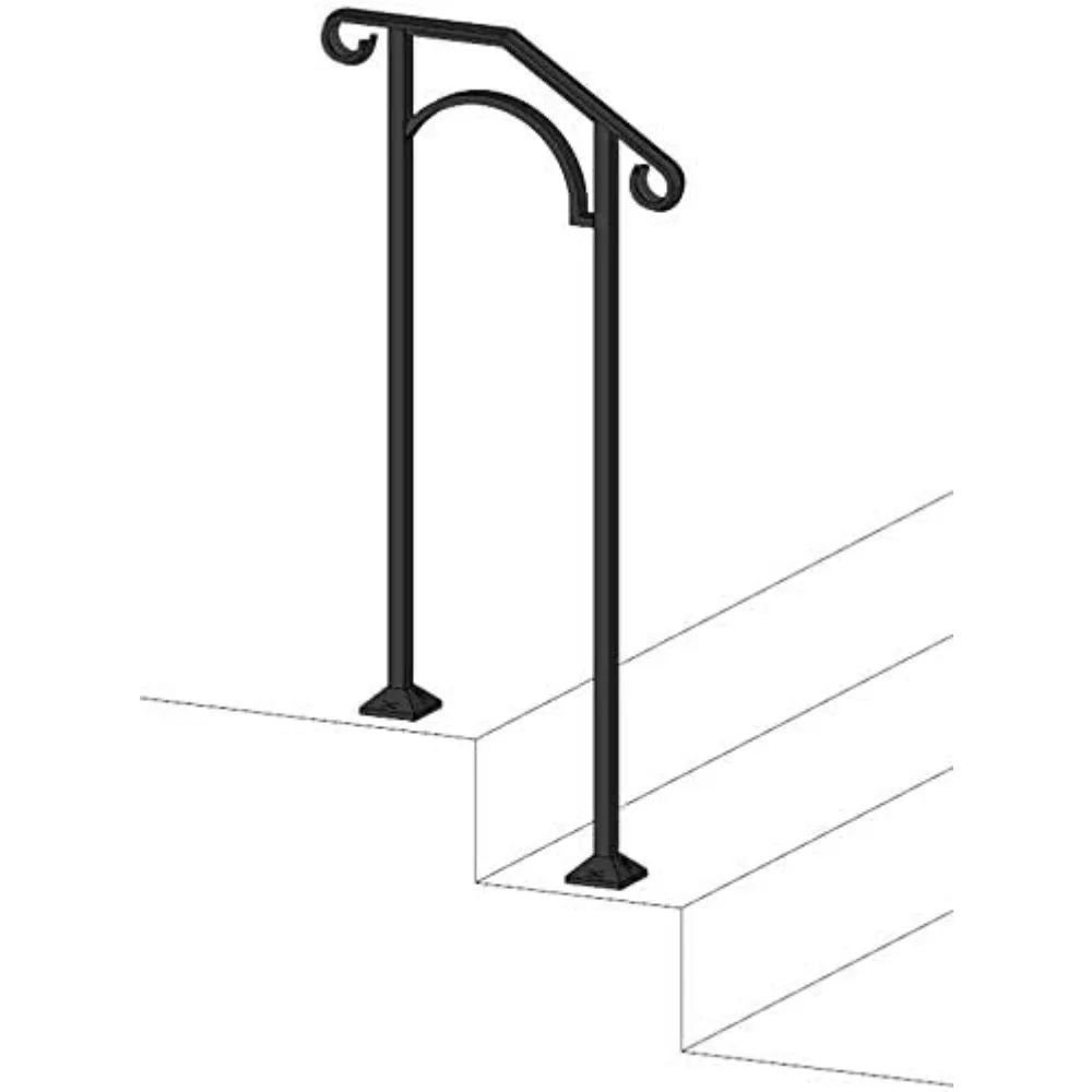 Iron Hand Rails - Wrought Iron Stair Railing for Outdoor Steps, Fits One Stair Riser,Handrail Arch #1 Matte Black