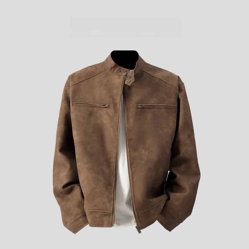 American Retro Brown Leather Jacket, Men's High-end Flight Jacket, Motorcycle Couple's Baseball Uniform, Trendy