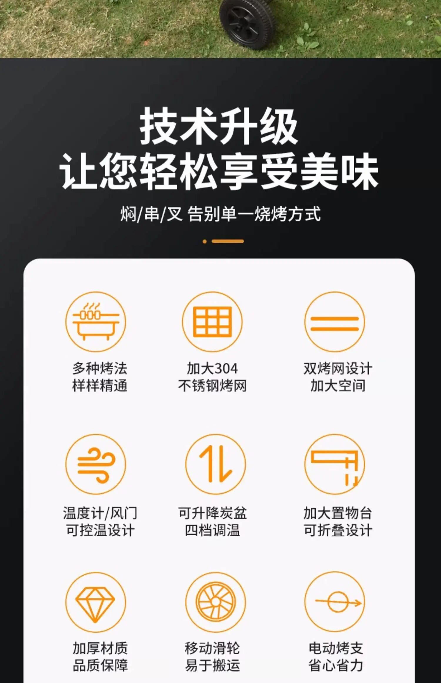 Parrilla de barbacoa de carbón para el hogar, quemadura grande...