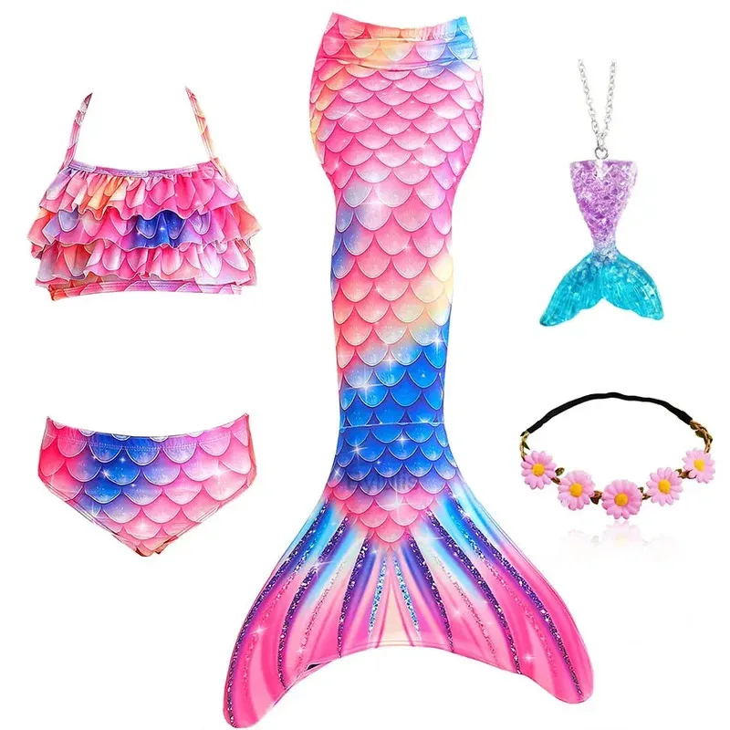 Mermaid Tail Swimsuit Costumes for Girls Swimming Kids Little Mermaid Costume Cosplay Children's Beach Clothes Can Add with Fin