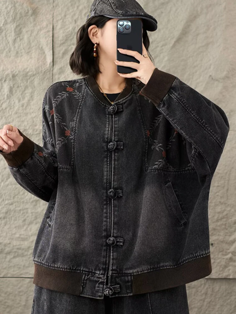 Amax LuluE 2025, chinesische Herbstmäntel, Damenmode, lockere Freizeit, bedruckte Jeansjacken, Damen, klassische Vintage-Blumen-Oberbekleidung