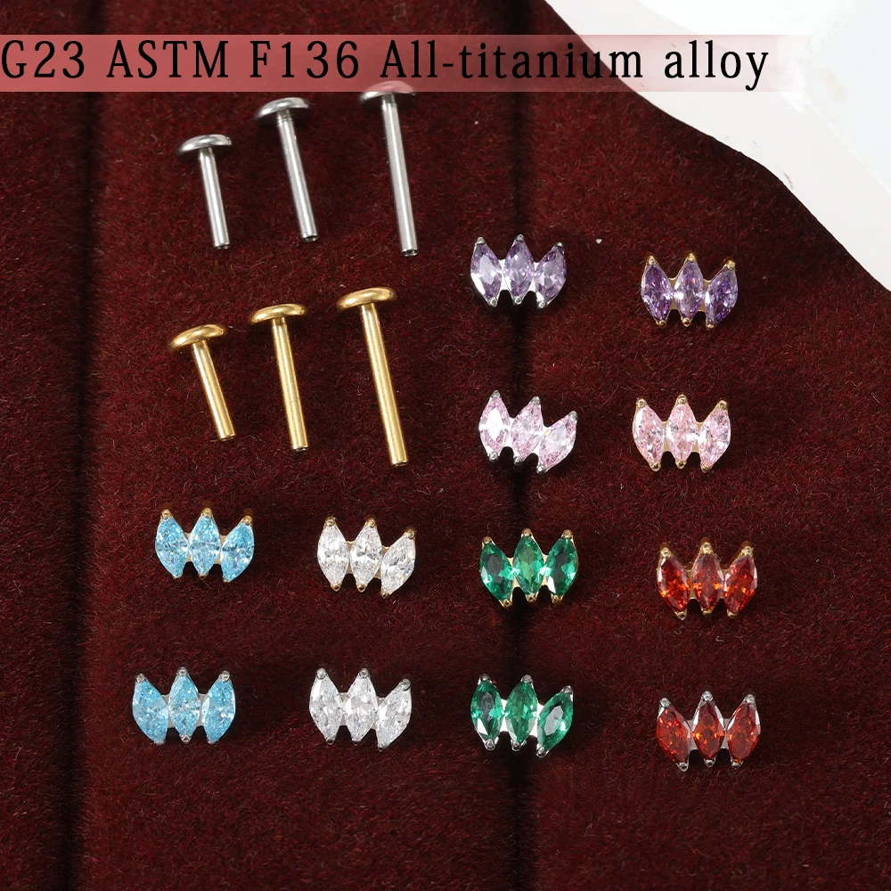 20pcs/lot ASTM F136 Titanium  Labret Stud Internally Threaded Hypoallergenic Piercing Jewelry For Helix Tragus Tragus Cartilage