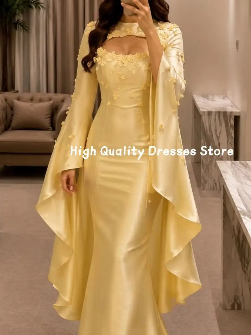 Evening Dresses Mermaid Evening Dress Flounce Sleeves 3D Flower Ornaments Floor Length Cocktail Birthday Party Gown Customized ﻿