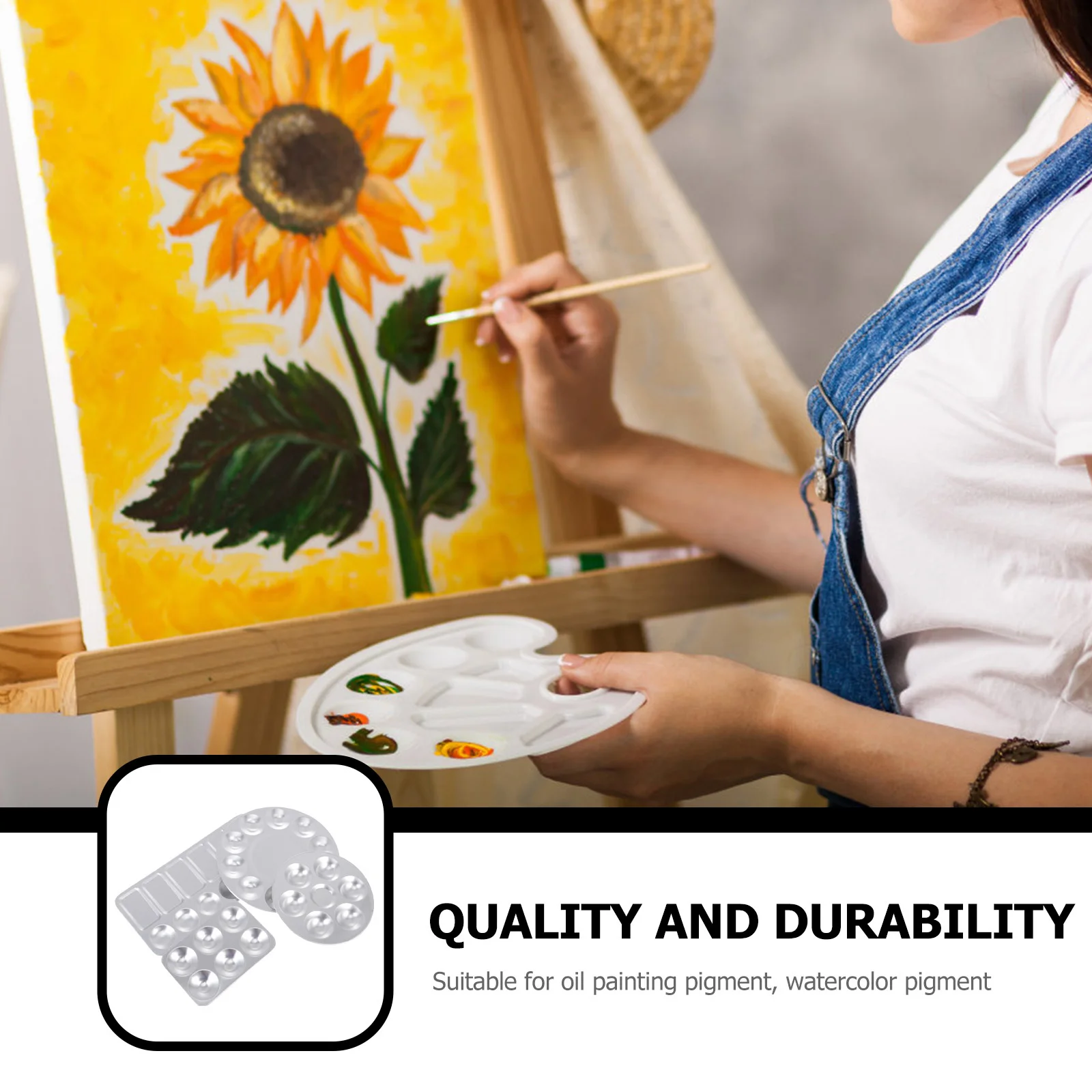 

4Pcs Aluminium Artist Paint Tray Durable Color Mixing Palette for Oil Watercolor Gouache Paint Tray Pigment Mixing Plate