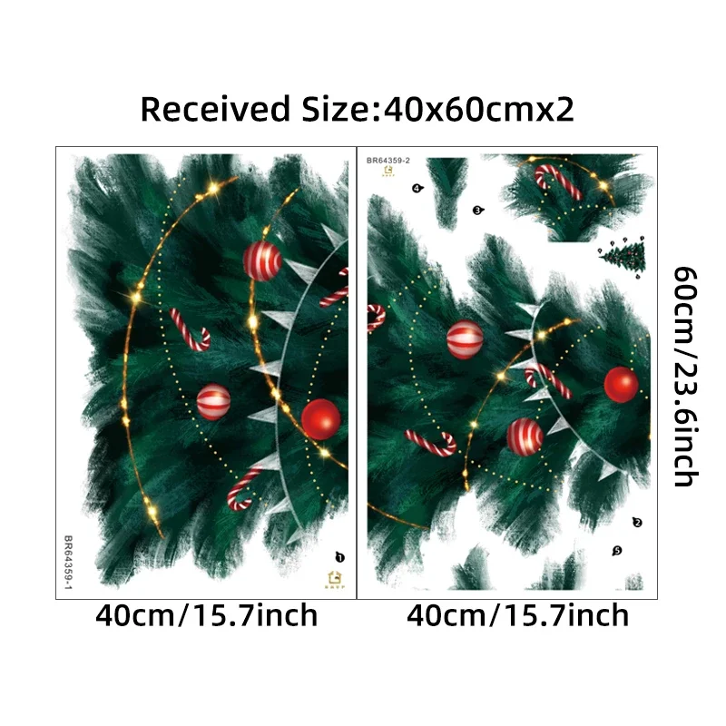 95cm Tall Large Deep Green Christmas Tree Merry Christmas Wall Stickers for Living Room Bedroom Kitchen Festival Decorative PVC