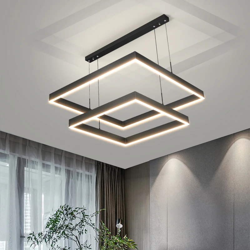 Modern minimalist strip led ceiling chandelier Nordic creative living room dining room square bar chandelier decorative lamp