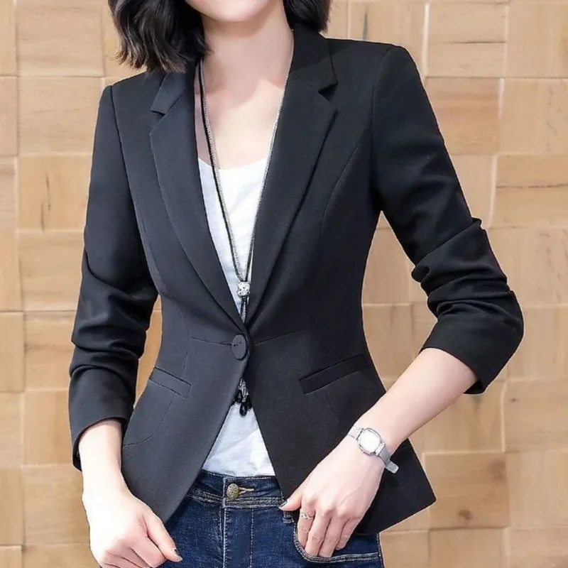 Blazers Fashion Long Sleeve Elegant All Match Chic Casual Vintage Single Button Office Lady Blazer Clothes Spring Autumn New