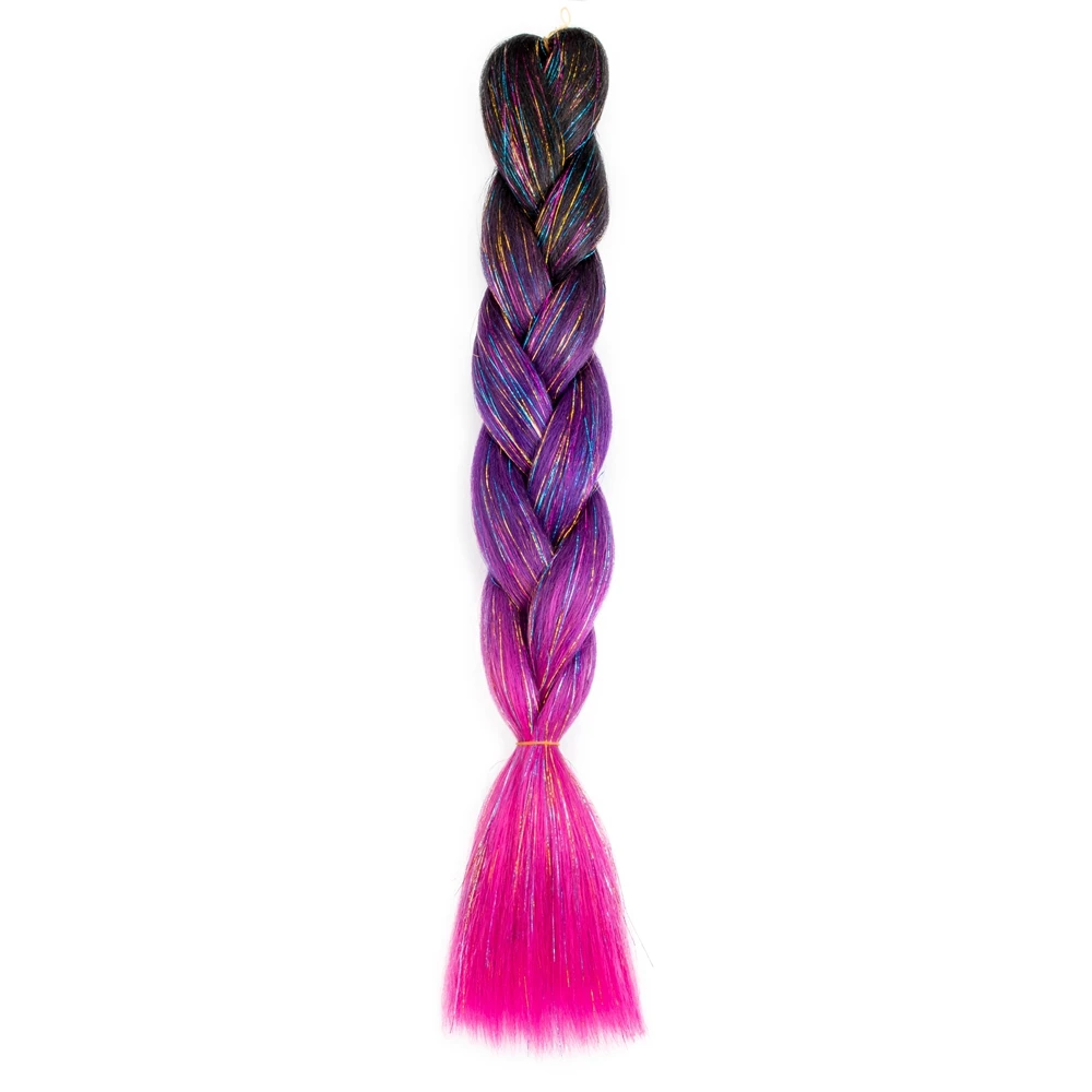 Synthetische Ombre 24Inch Glitter Jumbo Vlechten Extensions Sparkle Regenboog Gekleurde Vlechten Haar Voor Vrouwen Groothandel Diy Kapsel