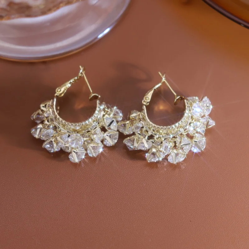 Korean new design fashion jewelry 14K gold plated luxury flash zircon string earrings elegant women's party shiny accessories