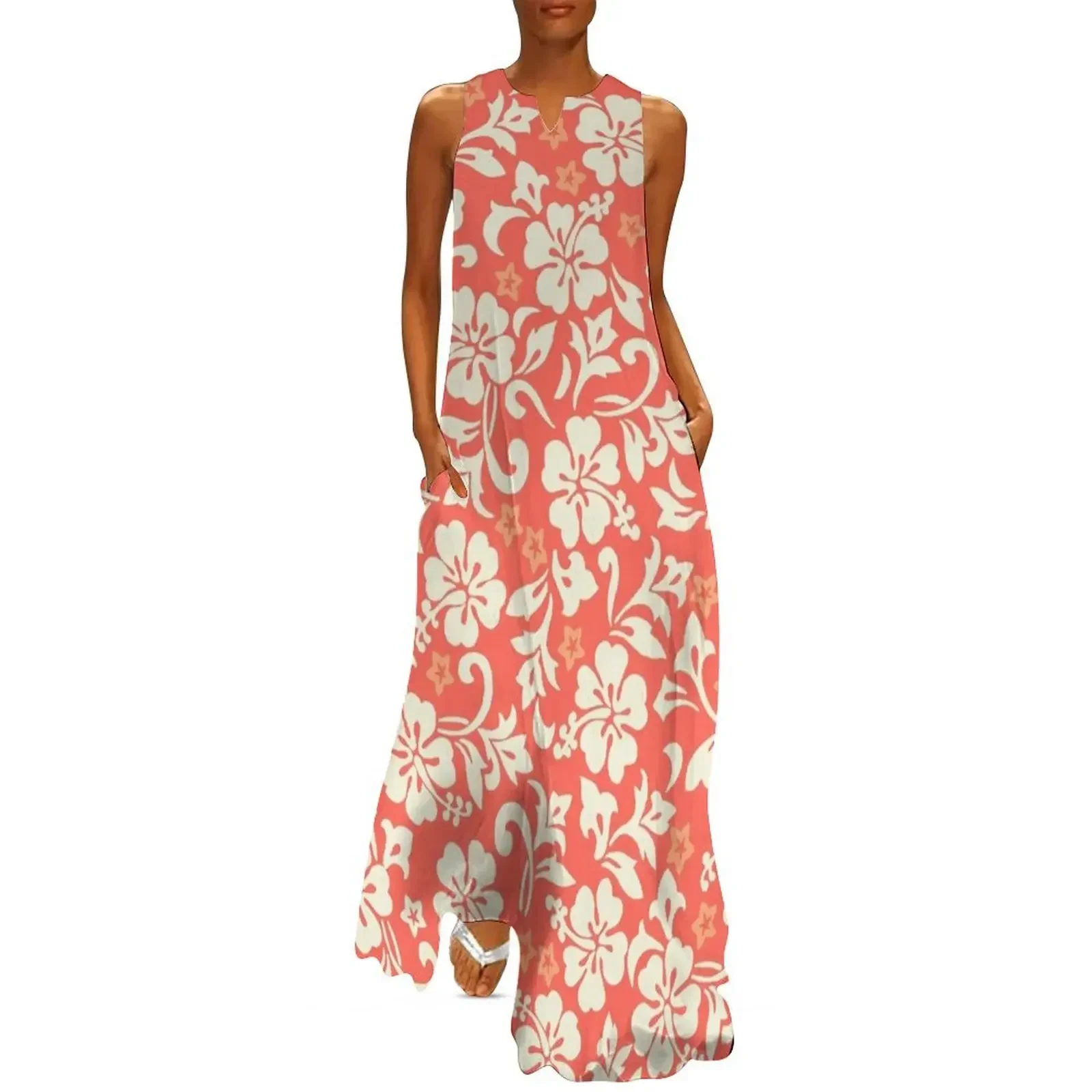 

Kapalua Pareau Hawaiian Hibiscus - Coral Long Dress Dresses gala Women's summer long dress dress