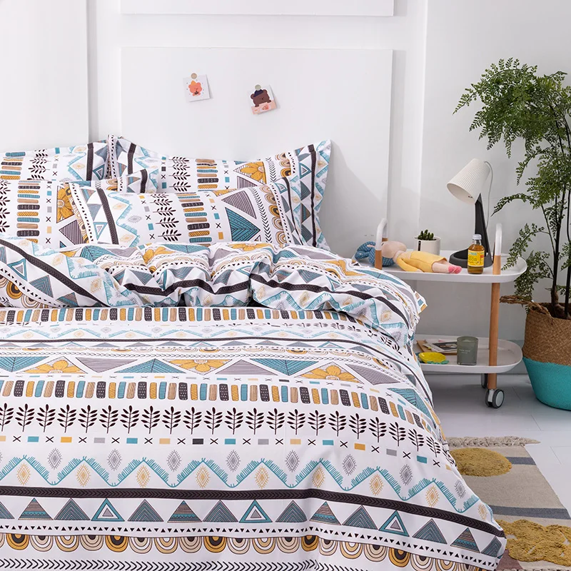 Boho Geometric Duvet Cover Queen Size - 3 Piece Farmhouse Aztec Stripe Pattern Print Microfiber Comforter Cover Soft Bedding Set