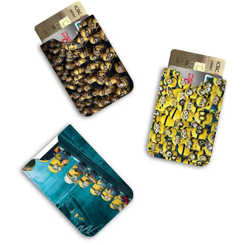 Cartoon M-Minions Lightweight Leather Card Holder Palm Pattern Protective Cover for Bus Card ID Card Compact Size