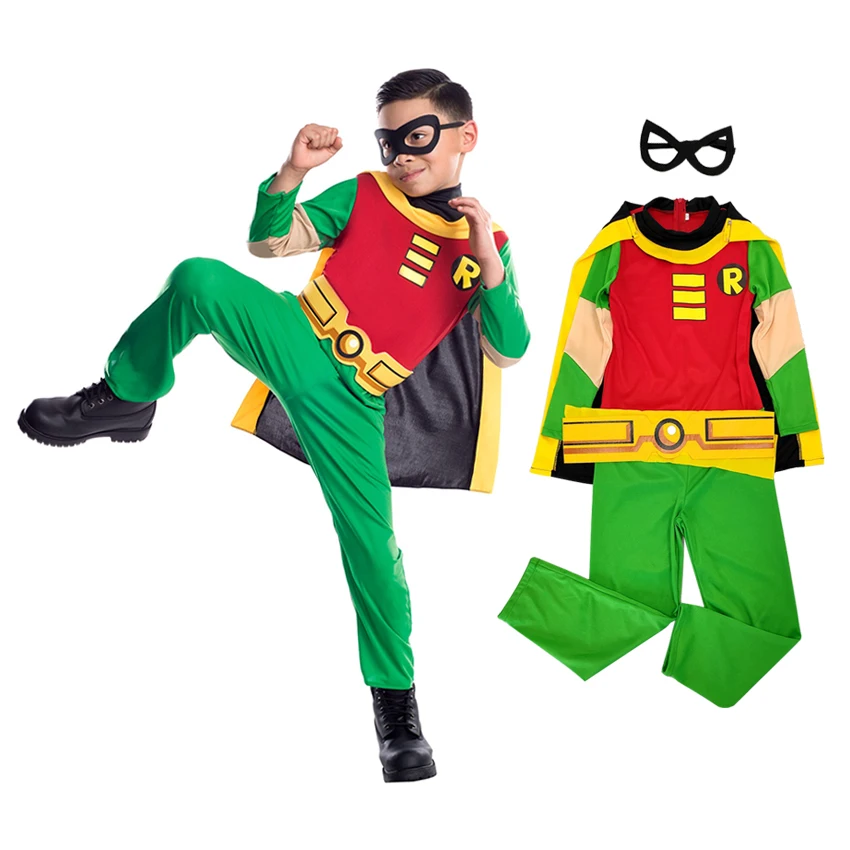 

Cosplay Costumes Teen Titans Robin Boy Anime Jumpsuits Fancy Dress Halloween Costumes for Kids Carnival Children Superhero Cloak